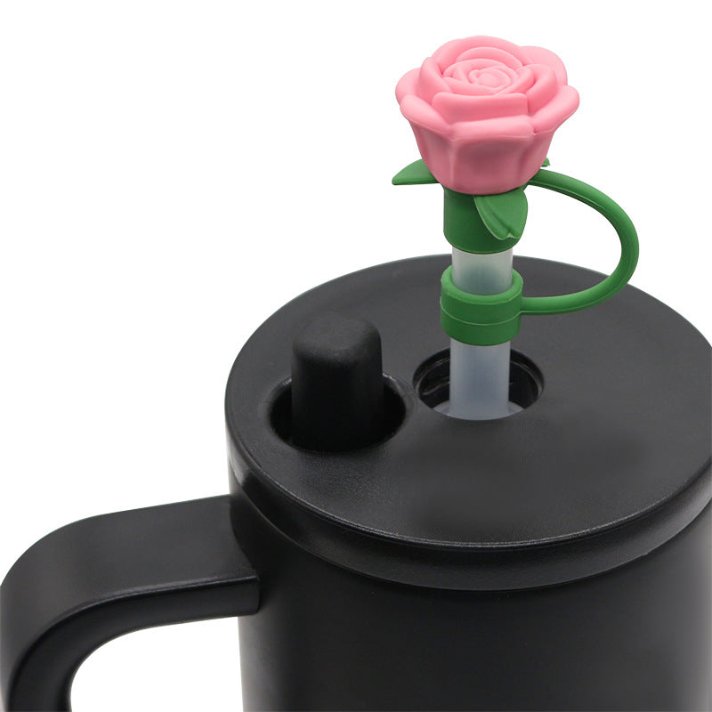Wholesale Silicone cute rose 10mm straw topper
